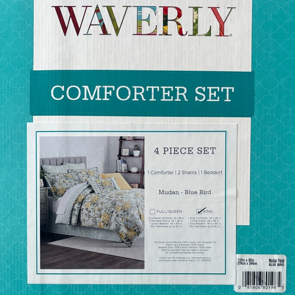 Waverly Comforter Set -4 piece. Mudan Blue Bird Pattern.  New in Box - Picture 2 of 6